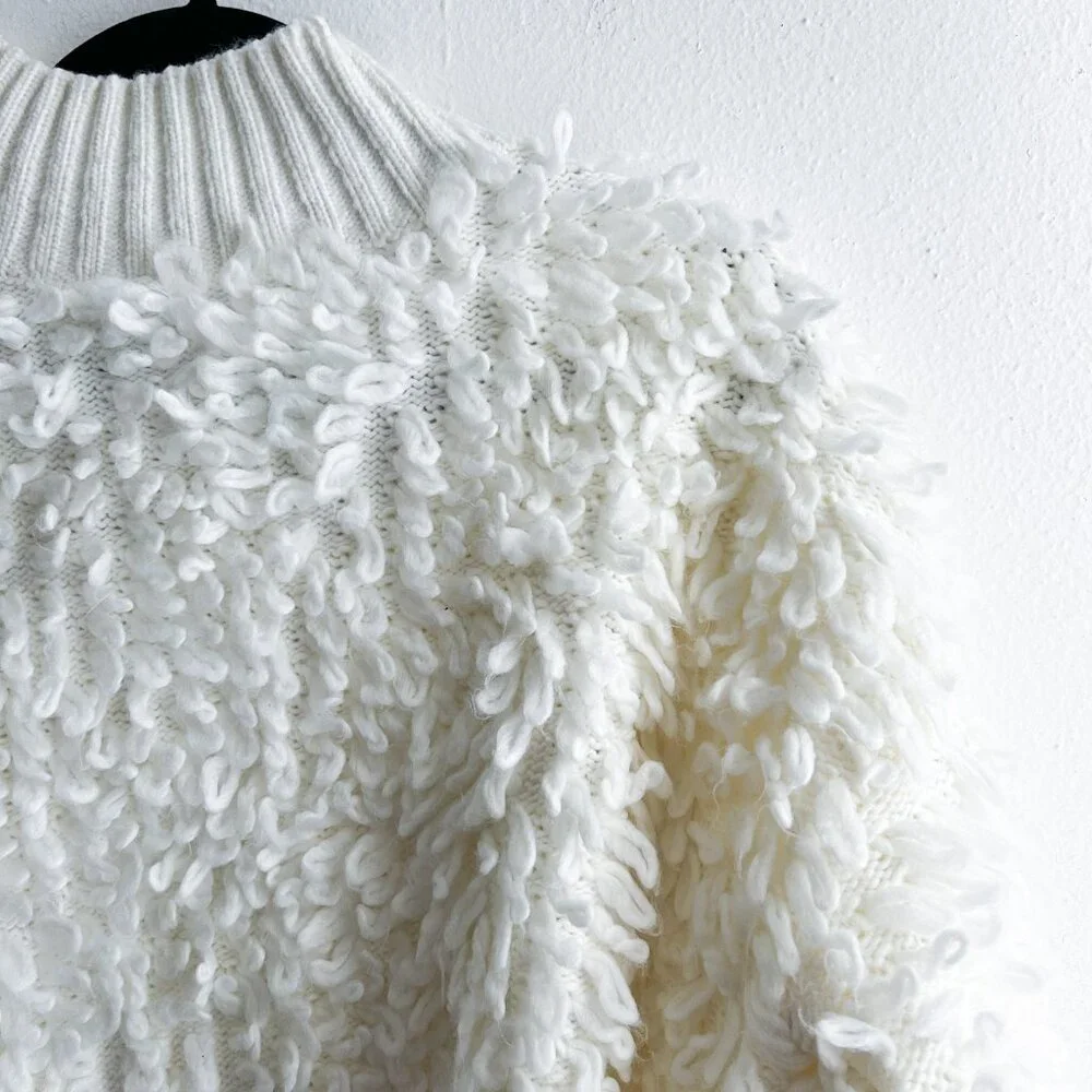 ANTHROPOLOGIE MAEVE Callahan Mock-Neck Loop-Stitch Sweater in Cream/Ivory - Picture 8 of 10